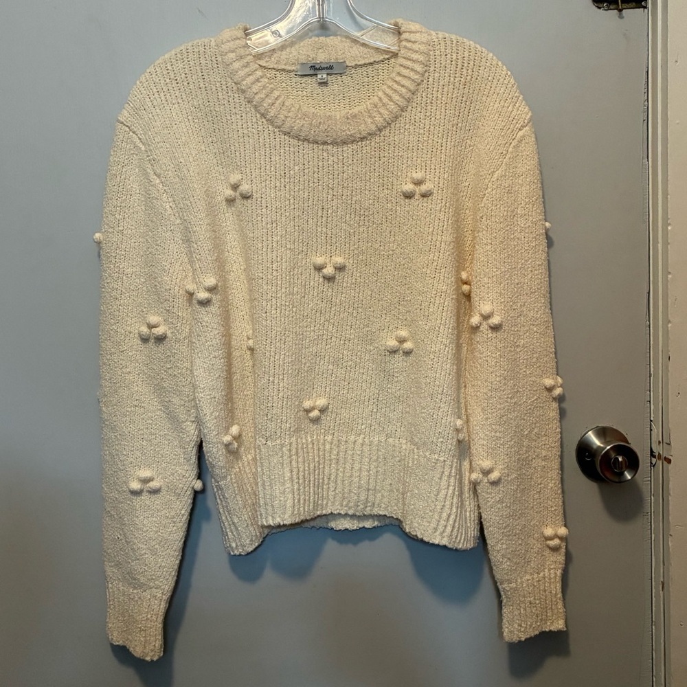 MADEWELL Dotted Bobble Antique Cream Cottage Core Pullover Sweater | size Small - Picture 2 of 11